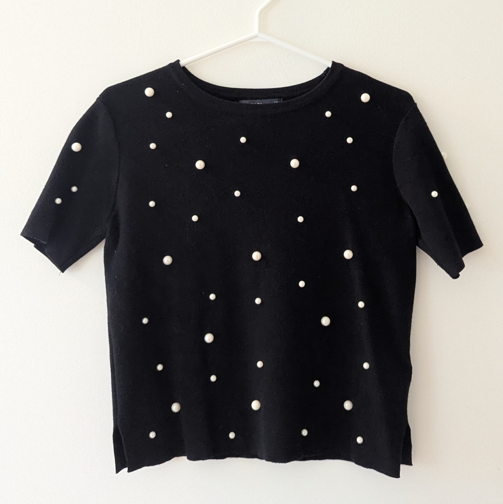 Zara Black Top with Pearl Details